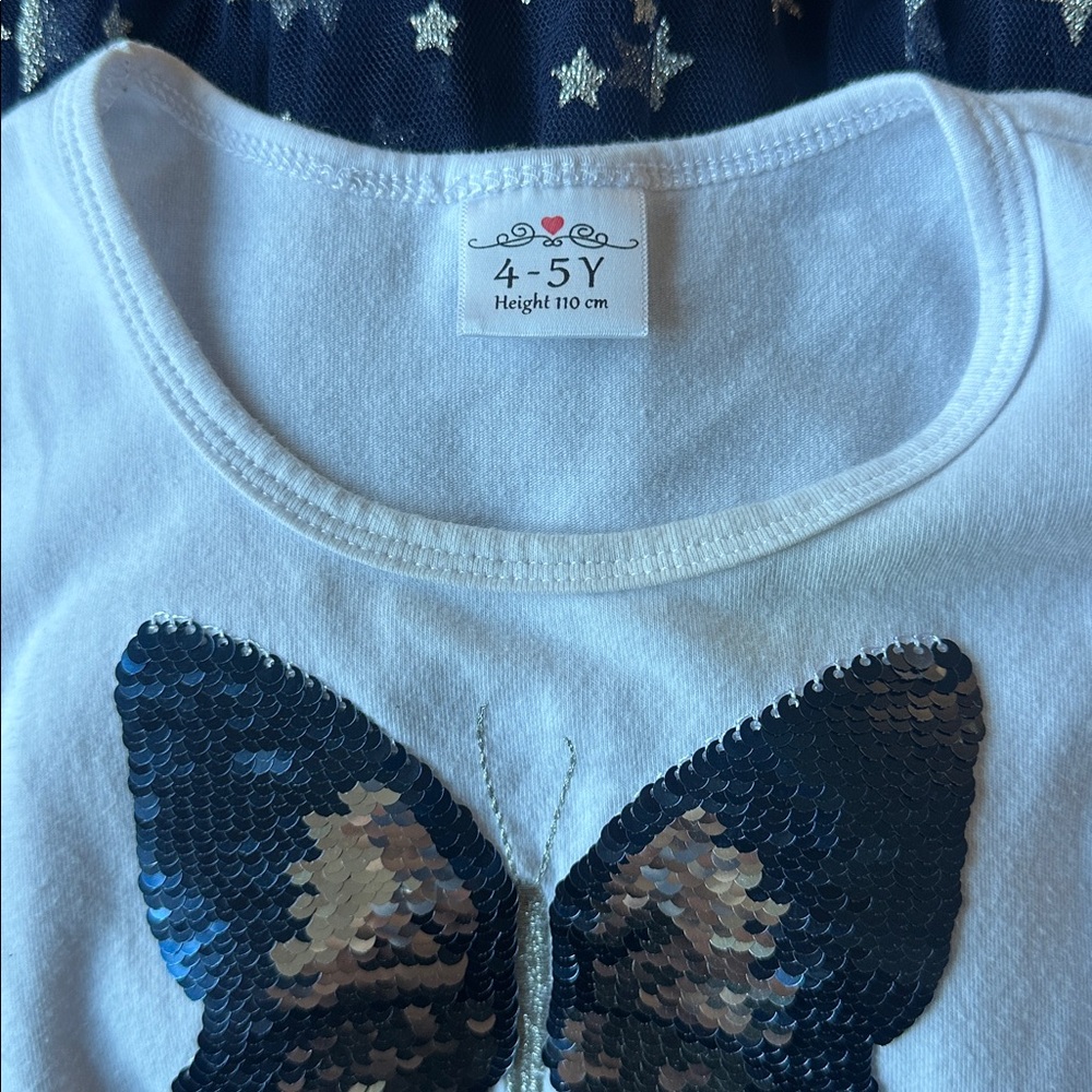 White, Navy & Silver Sequin & Tulle Butterfly π¦ Star Dress Size 4 - 5 - Picture 7 of 7